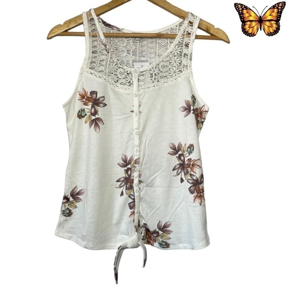 KISMET Vale Oach Print Button Front Crochet Yoke Trim Sleeveless Extra Small - Picture 1 of 11